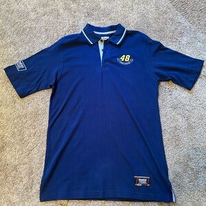 Blue NASCAR polo shirt with Jimmie Johnson design #NASCAR #JimmieJohnson